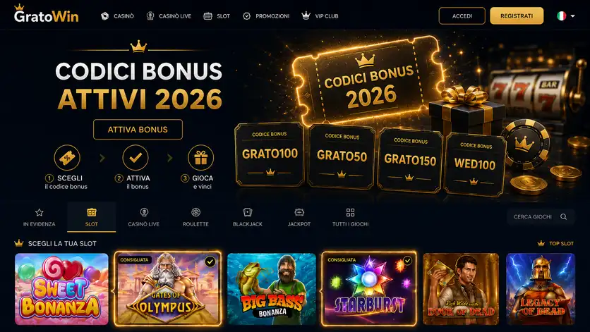 Tabella confronto codici promo GratoWin 2026: GRATO100, GRATO150 e WED100