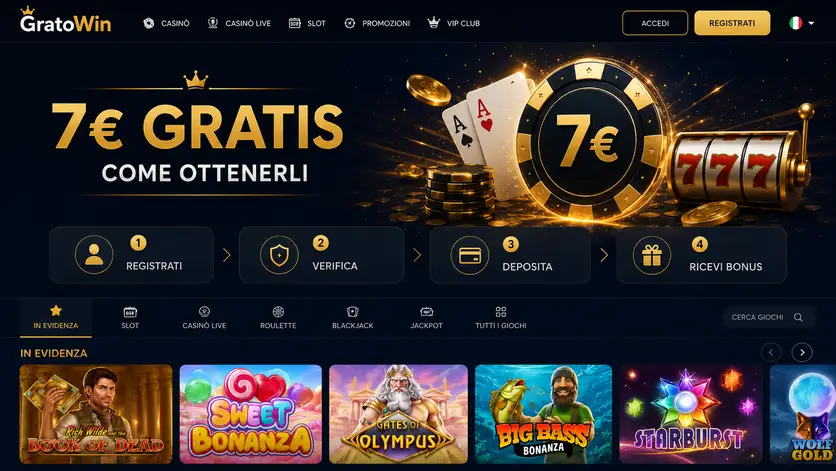 Procedura di attivazione del bonus 7 euro gratis GratoWin dalla registrazione all'accredito